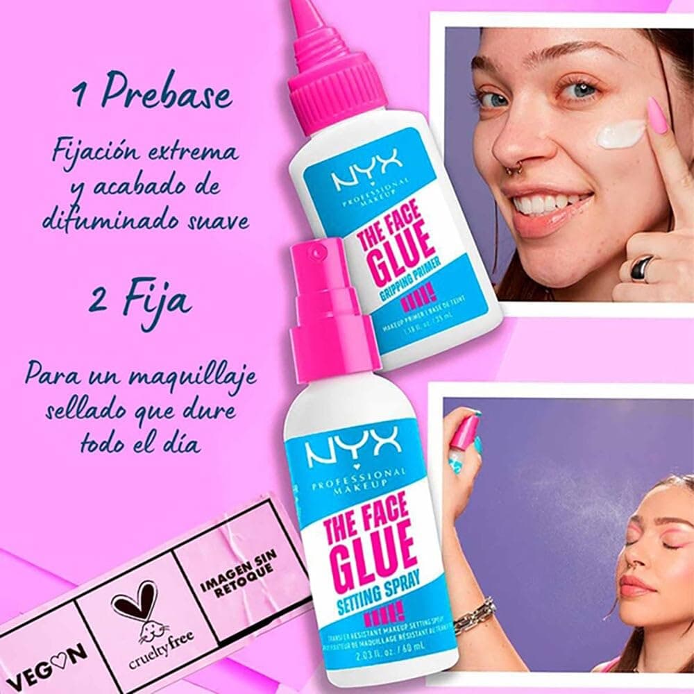 NYX Professional Makeup The Face Glue Setting Spray, Spray fijador de maquillaje, A prueba de transferencias y desvanecimientos. Duración por 24 hrs. A prueba de agua - Tono transparente, 60ml thumbnail 7