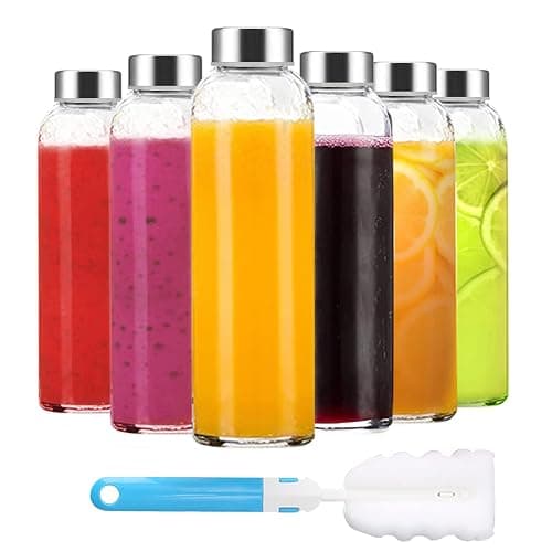 Luxfuel Clear Glass Bottles with Lids 18 oz, Reusable Glass Water Bottles with Stainless Steel Cap for Juicing, Refrigerator,100% Leak Proof, BPA Free, Juice Glass Set of 6 - 18oz glass 6pack - 18oz - Image 1
