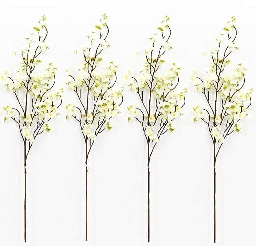 Olivachel Artificial Flowers Faux Plum Cherry Blossom Branches Fake Long Flower Stems for Home Wedding Party Decoration (White, 4Pcs/Pack) thumbnail 3