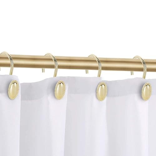 Shower Curtain Hooks, Decorative Acrylic Shower Curtain Rings, Rust Resistant Metal Shower Hooks for Bathroom, Glide Shower Rings for Shower Curtain and Liner, Set of 12, Gold - Gold thumbnail 8