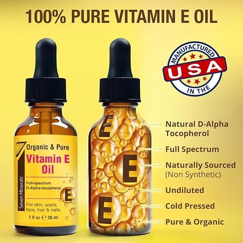 Seven Minerals Ultra Pure Vitamin E Oil - Full-Spectrum D-Alpha Tocopherol, 1 Fl Oz - 100% Organic Vitamin E Oil for Skin, Face, Hair, and Scars - Naturally Occurring = Not Synthetic thumbnail 2
