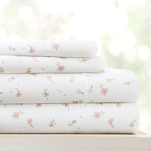 Linen Market Double-Brushed Patterned Microfiber Full Sheet Set 4 Piece – Oeko-TEX Certified Ultra Soft & Wrinkle-Free - 16" Deep Pocket Sheets - Easy Care Full Size - Soft Floral Pink - Image 1