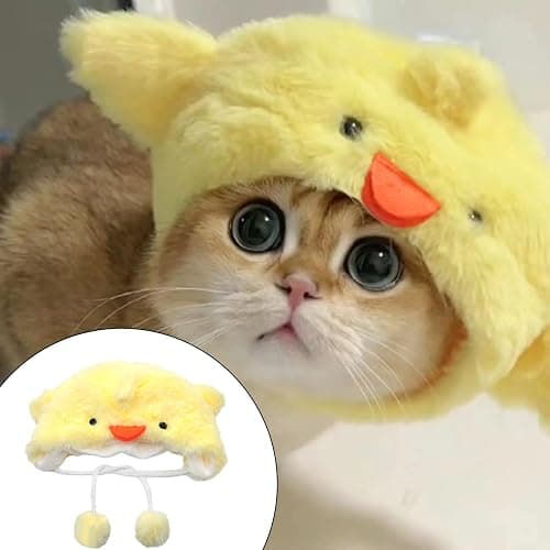 FOSDICK Cat Hat with Ear Holes Soft Plush Chick Pig Design Hats for Cats Funny Hat Cat Outfit Kitten Costume Warm Winter Accessory Soft Small Pet Headwear for Photoshoots and Parties (Yellow, Pink) thumbnail 7