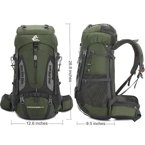 Bseash 60L Hiking Camping Backpack with Rain Cover, Waterproof Large Capacity Outdoor Sport Travel Daypack Climbing Touring (Army Green) thumbnail 3