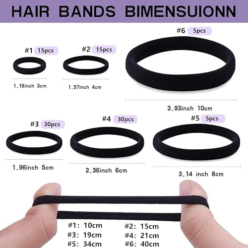 WKJHO 100PCS Various Sizes Black Hair Ties for Women,Elastics Hair Ties No Damage Ponytail Holder for Thick/Thin Hair Accessories,Soft Cotton Cloth Seamless Hair Bands thumbnail 2