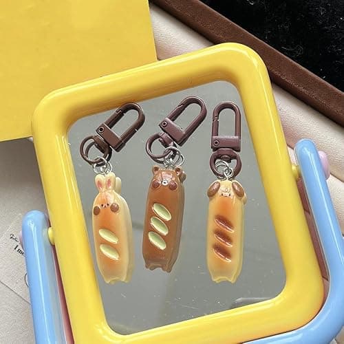 4Pcs French Bread Cute Keychain Key Rings for Backpack Purse - Cat, Rabbit, Dog, Bear Resin Creative Pendant Charms - Kawaii Accessories for Women thumbnail 9