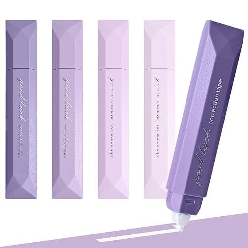 Temiary 5 Pcs White Correction Tapes, Aesthetic Correction Tape Pens Smooth Pull Out, Easy to Use Pen Shaped Applicator for Students School Office Supplies (Purple) - Image 1