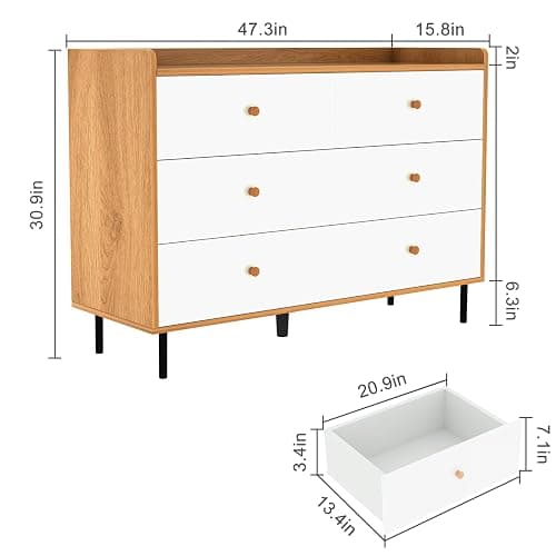 MAIYORIAT Dresser for Bedroom, 6 Drawer Natural Wood Dresser with Wide Drawer and Metal Handles, Modern Dressers & Chests of Drawers for Hallway Entryway thumbnail 3