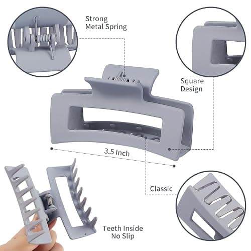 12 Pcs Medium Hair Clips for Women, 3.5 Inch Square Claw Clips, Colorful Hair Claw Clips for Thick and Thin Hair, Bulk Hair Accessories for Women and Girls- Grey thumbnail 5