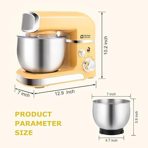 Kitchen in the box Stand Mixer,3.2Qt Small Electric Food Mixer,6 Speeds Portable Lightweight Kitchen Mixer for Daily Use with Egg Whisk,Dough Hook,Flat Beater (Yellow) thumbnail 3