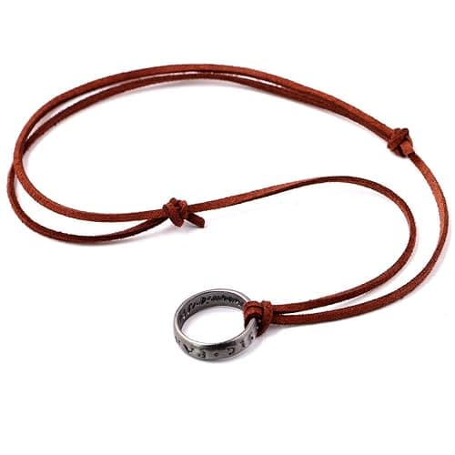 hooseiki Unisex Uncharted 4 Nathan Drake Ring Pendant Necklace with Adjustable Brown Leather Chain thumbnail 3