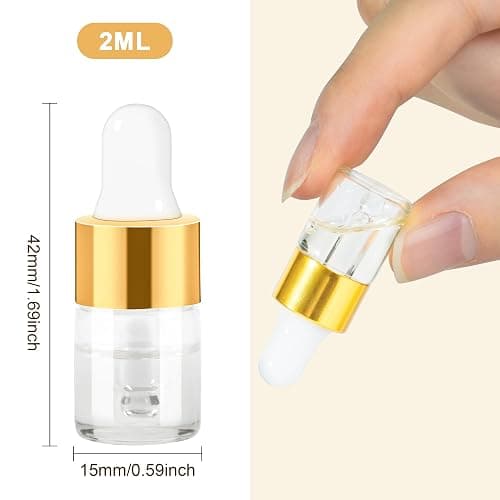 10pcs Mini Glass Dropper Bottle for Essential Oil,1ml Small Clear Sample Dropper Vails with Gold Cap,Perfume Cosmetic Liquid Containers for Traveling (2ml, 10) thumbnail 3