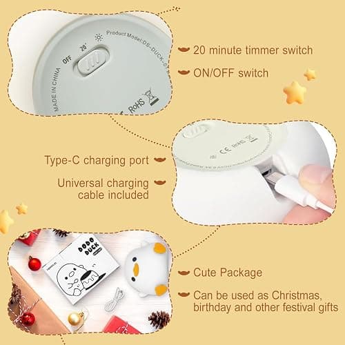 FAMIDUO Duck Lamp, Cute Pea Duck Night Light, 2 Levels Dimmable Ducky Night Lamp, LED Squishy Animal Light for Kids Sleep, Rechargeable Bedside Touch Silicone Lamp, Unique Dorm Decor Gift Toy thumbnail 6