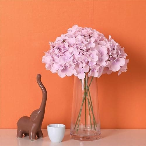 FLORRALIA Fake Purple Hydrangea Artificial Flowers - Faux Silk Hydrangeas Flowers Heads with Stems Real Touch for Home Wedding Party Table Decor(Light Purple,Pack of 10) thumbnail 2