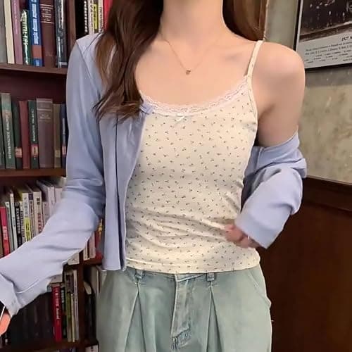 Girls Floral Print Camisole Crop Top Sleeveless Built-in Bra Bralette Slim Fit Cami Tops for Teen Girls thumbnail 5