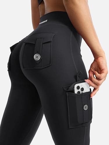 YEOREO CoreFlex Women Workout Flare Leggings | Hidden Scrunch, High Waisted, Cargo Pockets, Gym, Yoga, No Front Seam, Buttery Soft, 28"/30"/32"/34" thumbnail 2