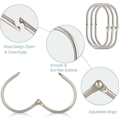 24 Pcs Shower Curtain Rings, Goowin Shower Curtain Hooks, Oval Snap Shower Rings for Curtain, Metal Shower Curtain Rings Rust Proof, Glide Smoothly Shower Hooks for Shower Curtain Rod (Matte Nickel) thumbnail 4