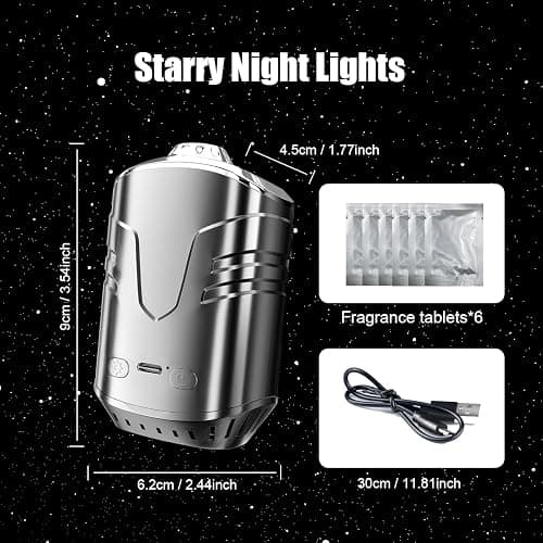 Laooteyy Car Star Projector with Smart Air Freshener Diffuser, Car Interior Decor, Ceiling LED Lights with 6 Scents, Vent Clip Roof Accent Light, Auto On/Off, Black (Starry Sky) thumbnail 2