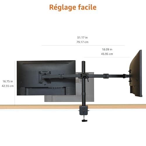 Amazon Basics Support à bras réglable pour deux écrans, peut accueillir des écrans allant jusqu’à 32" (81.3 cm), Noir thumbnail 4