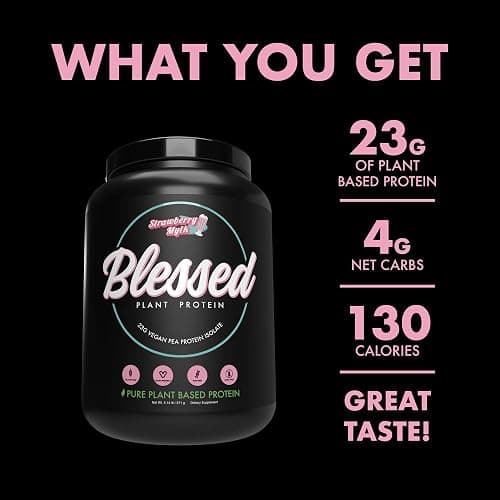 Blessed Vegan Protein Powder - Plant Based Protein Powder Meal Replacement Protein Shake, 23g of Pea Protein Powder, Dairy Free, Gluten Free, No Sugar Added, 30 Servings (Strawberry Mylk) thumbnail 4