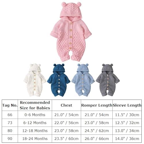 Odizli Neugeborene Baby Mädchen Jungen Kleidung Langarm Gestrickt Kapuze Strampler Body Herbst Winter Babykleidung - 0-6 Monate - Weiß thumbnail 6