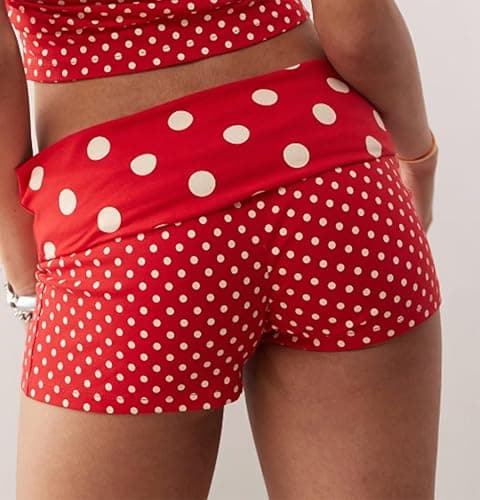 Luckinbaby Foldover Shorts for Women Y2k Cute Micro Short Fold Over Pajama Bottoms Slim Fit Going Out Mini Shorts thumbnail 3
