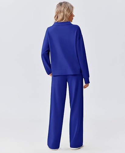 PINSPARK 2 Piece Sets for Women 1/2 Zip Sweatsuit Loose Fit Sweatshirt Straight Leg Pants 2025 Matching Outfit Fall Tracksuit thumbnail 2