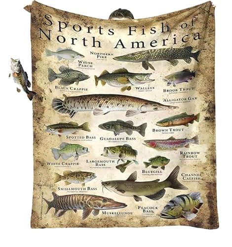 Fishing Blanket, Fishing Enthusiast's Blanket Gift, Sports Fish of North America Funny Blanket Fish Knowledge Blanket,Unique Fisherman Gifts,Bass Fishing Gift for Boys Dad Grandpa (51in x 59in) - Image 1