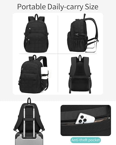 CLOKARS Quilted Laptop Backpack for Women, College Bookbag with Tumbler Holder Pocket for Nurse Teacher Work Travel, Puffer School Backpack for Teen Girls Big Student, Black thumbnail 5