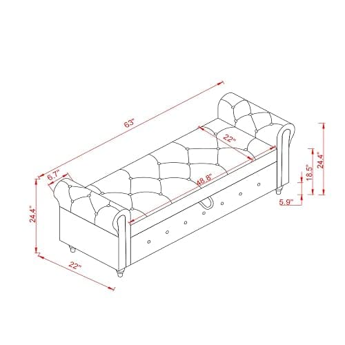 SOFTSEA 63'' Button Tufted Storage Ottoman Bench for Bedroom, Fabric Upholstered Footrest with Rolled Arms for Entryway, Living Room (Dark Green) thumbnail 2