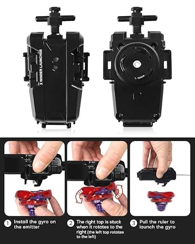 DEZAWRTY Gyro X Set, 12 Right Spinning X Blade Tops, 2 Ripcord Launchers, 1 String Launcher and 1 Grip with Storage Box, Battling Game Kids Toys Boys Birthday Gift Ideal for 6+ Years Old thumbnail 7