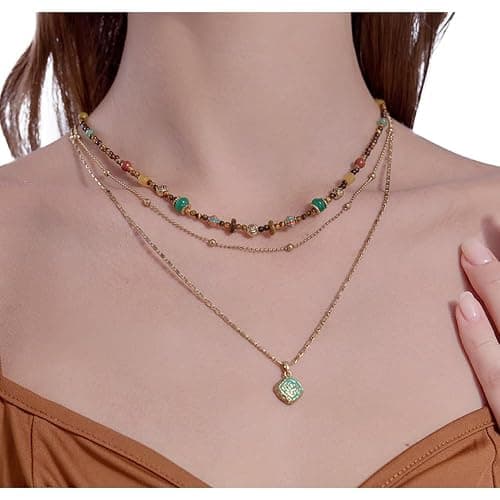MASW boho layered Original design Retro style multi-layer beaded necklace Fashion women's gold-plated necklace M3396 thumbnail 3