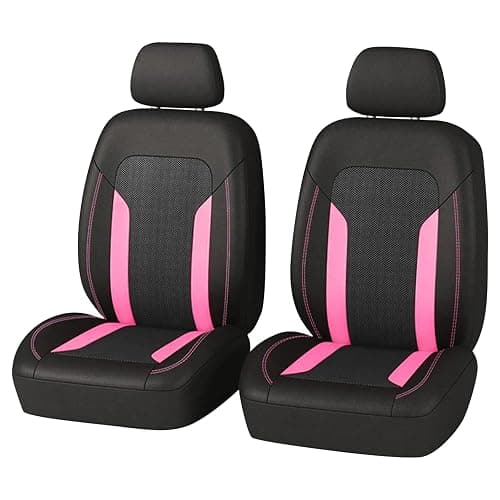 2 Pack Universal Car Seat Cover with Breathable Mesh Backrest,Comfortable Car Seat Protector with Foam Padding and Retaining Buckle,Highly Elastic Car Seat Covers Full Set (Pink) - Image 1