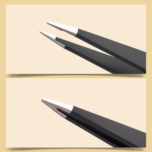 2-Pack Tweezers for Eyebrows, Facial Hair, Ingrown Hair Removal, Slant and Point Tip Tweezer Set for Women and Men, Professional Stainless Steel Precision Eyebrow Plucking Grooming with Case - Black thumbnail 5