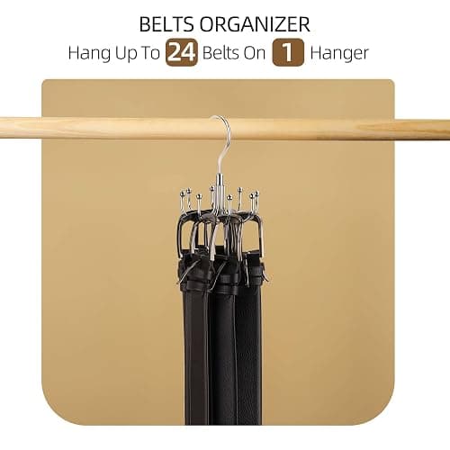 ZEDODIER Belt Hanger, Rotatable Belt Rack Closet Accessories Organizer, Maximum 24 Storage Capacity, Hanging Holder Storage Hook for Belt, Bra, Tank Top, Tie, Scarf, Purse, Silver - Silver - 1 Pack thumbnail 3