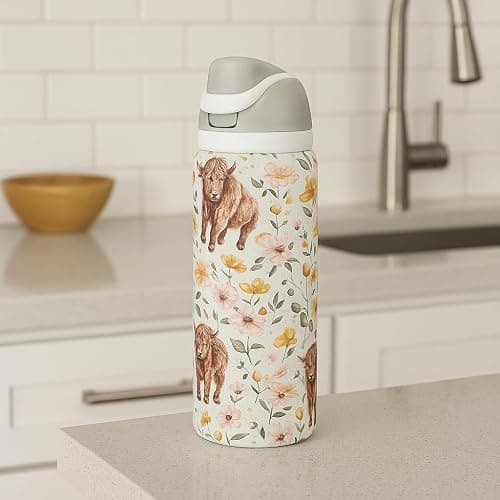 Stainless steel water bottle 40oz cup Longhorn Bottle Bull tumbler Cow gift Western cup Western water bottle (32oz White(72)-Highland cow(TPJ46)) thumbnail 6