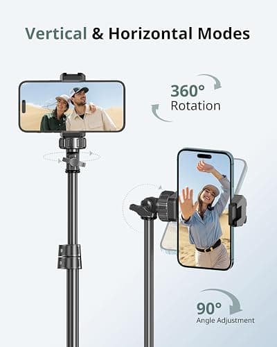 SENSYNE 62" Phone Tripod & Selfie Stick, Extendable Cell Phone Tripod Stand with Wireless Remote and Phone Holder, Compatible with iPhone Android Phone, Camera thumbnail 5