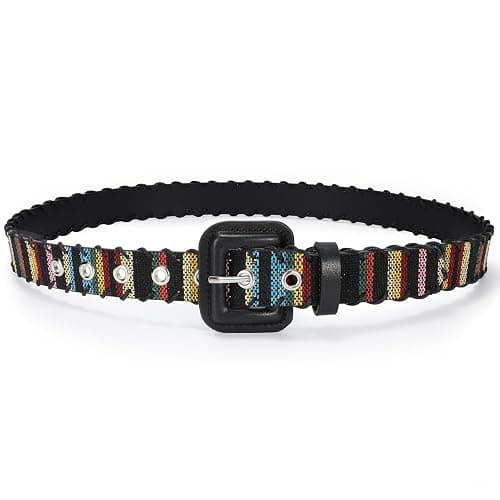 WOWOGO Woven Multicolor Belt for Women Boho Waist Belt with Square Buckle thumbnail 9