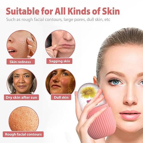XHJRI Ice Cube Roller Massager for Face, Eyes and Neck Naturally Conditioning and Skin Care,De-Puff Eye Bags,Reduce Migraine Pain,Reusable Massage Silicone Ice Mold (Pink) thumbnail 3