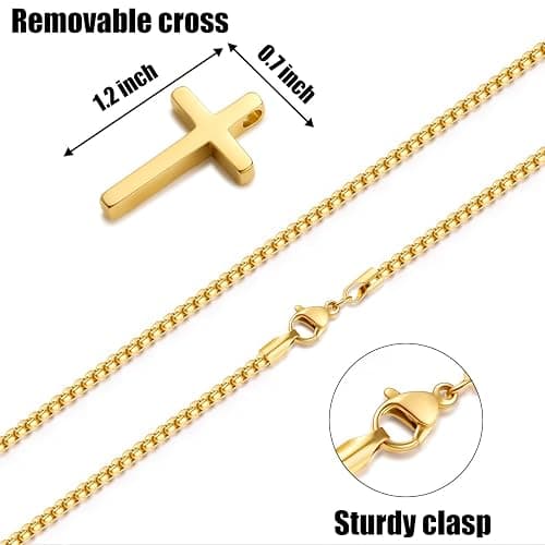 Fiusem Cross Necklace for Men, Silver/Gold/Black Mens Cross Necklaces with 2.5mm Cross Chain and Stainless Steel Cross Pendant, Box Chain 16-24 Inch thumbnail 5