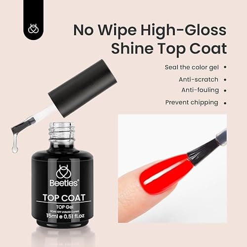 Beetles Gel Polish 2Pcs 15ml No Wipe Top Coat Gel Nail Polish High Gloss Shiny Long-Lasting Clear Gel Top Coat, Soak Off Nail Lamp, Christmas Nails Home DIY Manicure and Nail Salon Gifts for Girls thumbnail 2