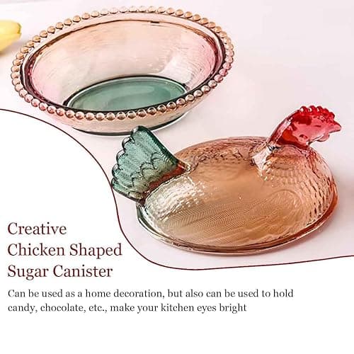 Gkesgm Crystal Glass Chicken-Shaped Candy Dish,Vintage Style Candy Bowl with Lid,Tabletop Dessert Plate Snack Bowl (Glazed) thumbnail 4