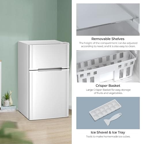 Havato 3.2 Cu.Ft Mini fridge with Freezer, Double Door Compact Refrigerator, Retro Mini Refrigerator for Dorm, Office, Bar, RV, Bedroom, (White) - White - 3.2 cu.ft thumbnail 5