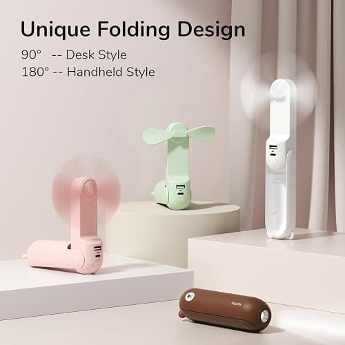 JISULIFE Handheld Mini Fan, 3 IN 1 USB Rechargeable Portable Fan [12-19 Working Hours] with Power Bank, Flashlight, Pocket Design for Travel/Summer/Concerts/Lash, Gifts for Women (Pink) thumbnail 3