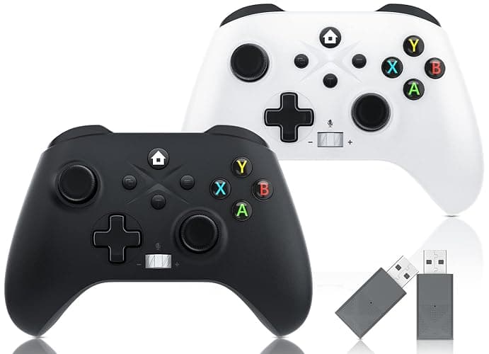 Gamrombo 2 Pack Wireless Controller Replacement for X-box One, X-box Series X|S Controller with Audio Jack & Volume Button/Turbo/Macro/Dual Shock, with 2.4GHz Adapter Black+White - Need to Upgrade - Image 1