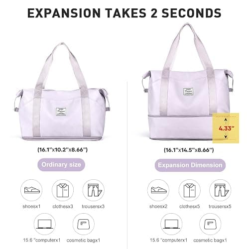Travel Duffel Bag, Sports Tote Gym Bag, Shoulder Weekender Overnight Bag for Women - A2-purple-expandable - X-large thumbnail 4