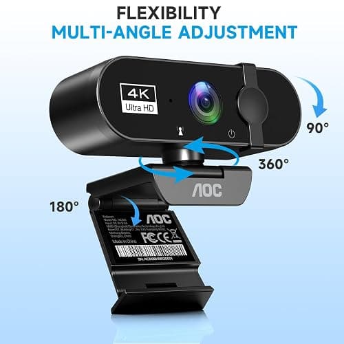 AOC 4k Webcam for PC with Microphone, Computer Camera with Noise Cancellation, Privacy Cover, 99° FOV, Plug & Play USB Webcam for Streaming, Conferencing, Zoom, Skype, Facetime, Laptop, PC, Skype thumbnail 4