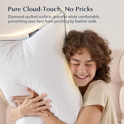 Pacific Coast Bed Pillow, Luxury Hotel Collection Goose Feather and Down Pillow for Sleeping with Classic Diamond Pattern, Medium Supportive, Standard Size 1 Pack thumbnail 3