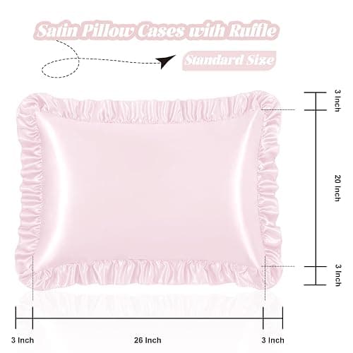 Homiest Ruffle Satin Pillowcase for Hair and Skin, Standard Size Satin Pillow Covers Silky Pillow Cases Set of 2, Satin Ruffled Pillowcase with Envelope Closure, Anti Wrinkle Pillow Shams (Blush Pink) thumbnail 3