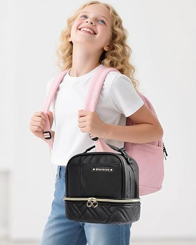 Double Deck Lunch Box Bag Women - Vegan Leather Insulated Waterproof Leakproof Cooler for Work Travel Picnics - Teacher Mothers Day Christmas Birthday Gifts thumbnail 7